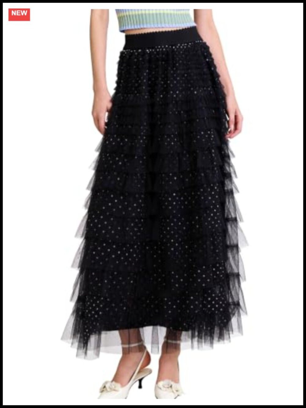 Women's Tulle Maxi Skirt Tiered Ruffle Polka Dot Layered Petticoat